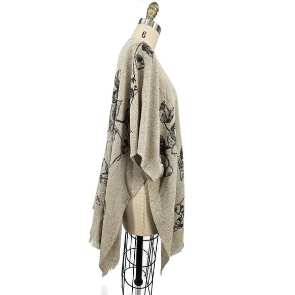 Anthropologie Petanu Floral Applique Kimono One Size Cashmere Wool Silk Sweater - Picture 3 of 7